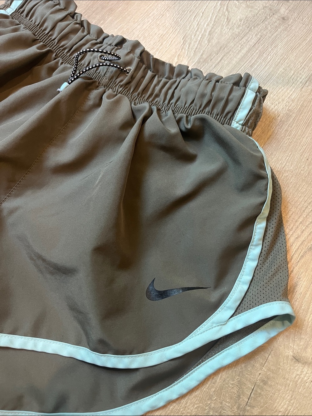 Nike Women's Running Shorts —Light Blue with Yellow & Olive Green with Blue Trim - Picture 5 of 5